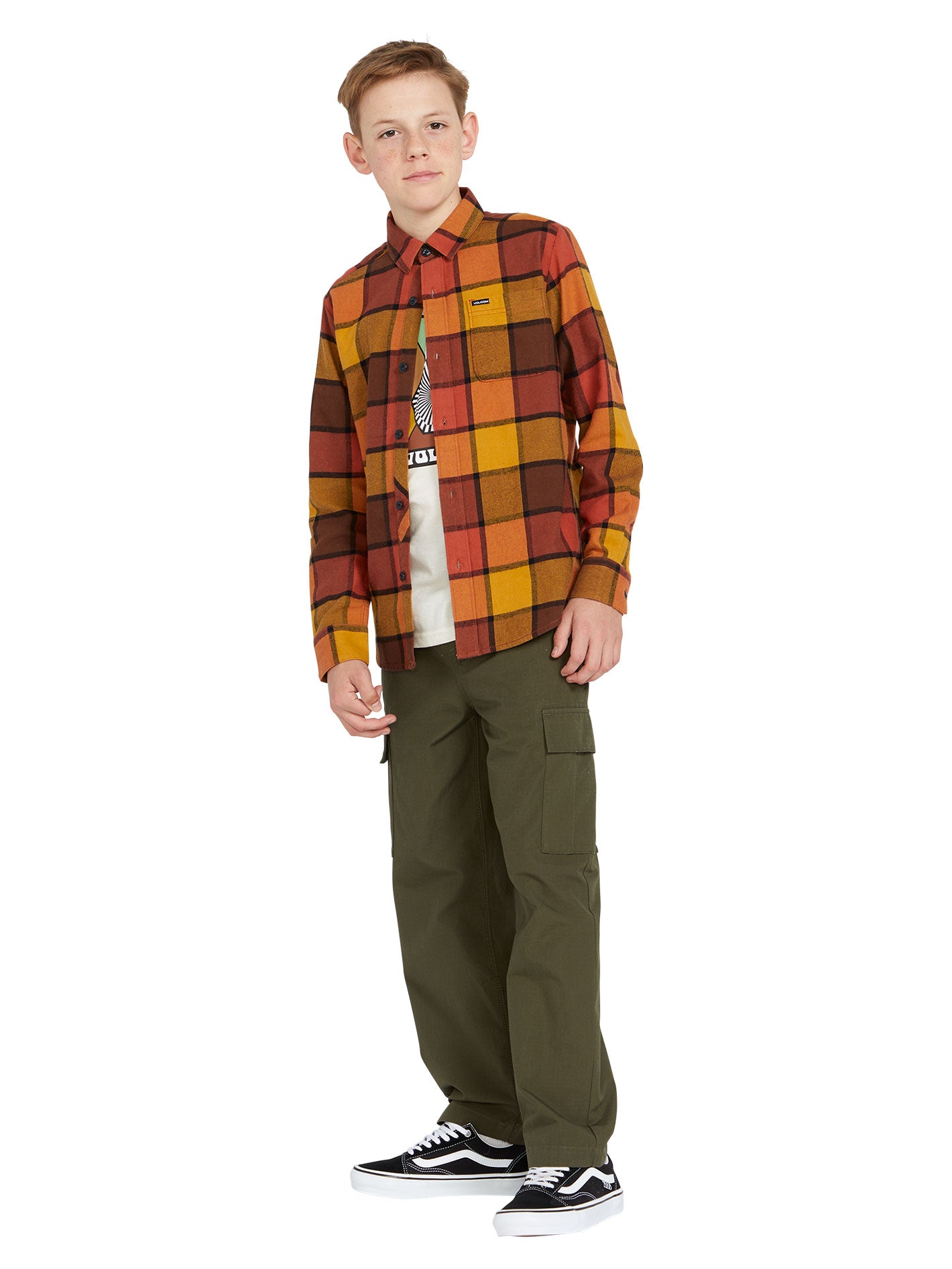 Volcom Big Boys Caden Plaid Long Sleeve Shirt - Burro Brown